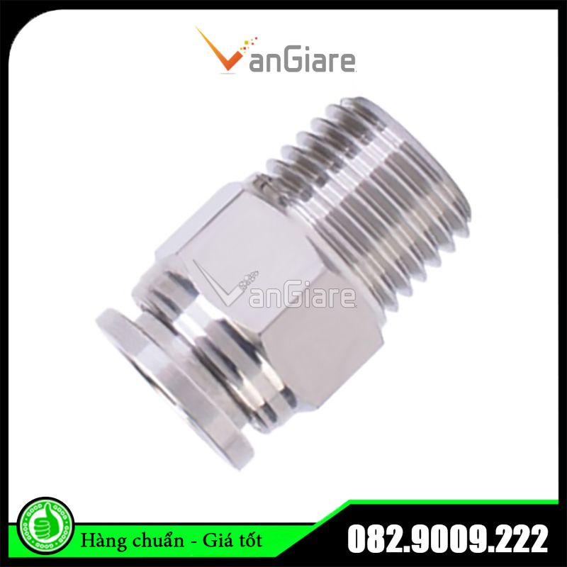 Nối nhanh khí nén ren ngoài PC inox cho ống hơi PU PA PE PVC phi 4mm 6mm 8mm 10mm 12mm 14mm 16mm