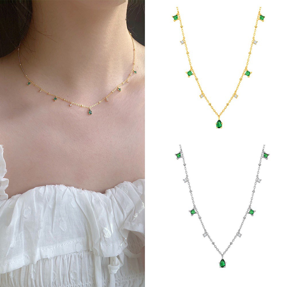 Vòng Cổ Choker Bằng Đồng Đính Đá Zircon Màu Xanh Lá Đơn Giản Tinh Tế Thời Trang Cho Nữ