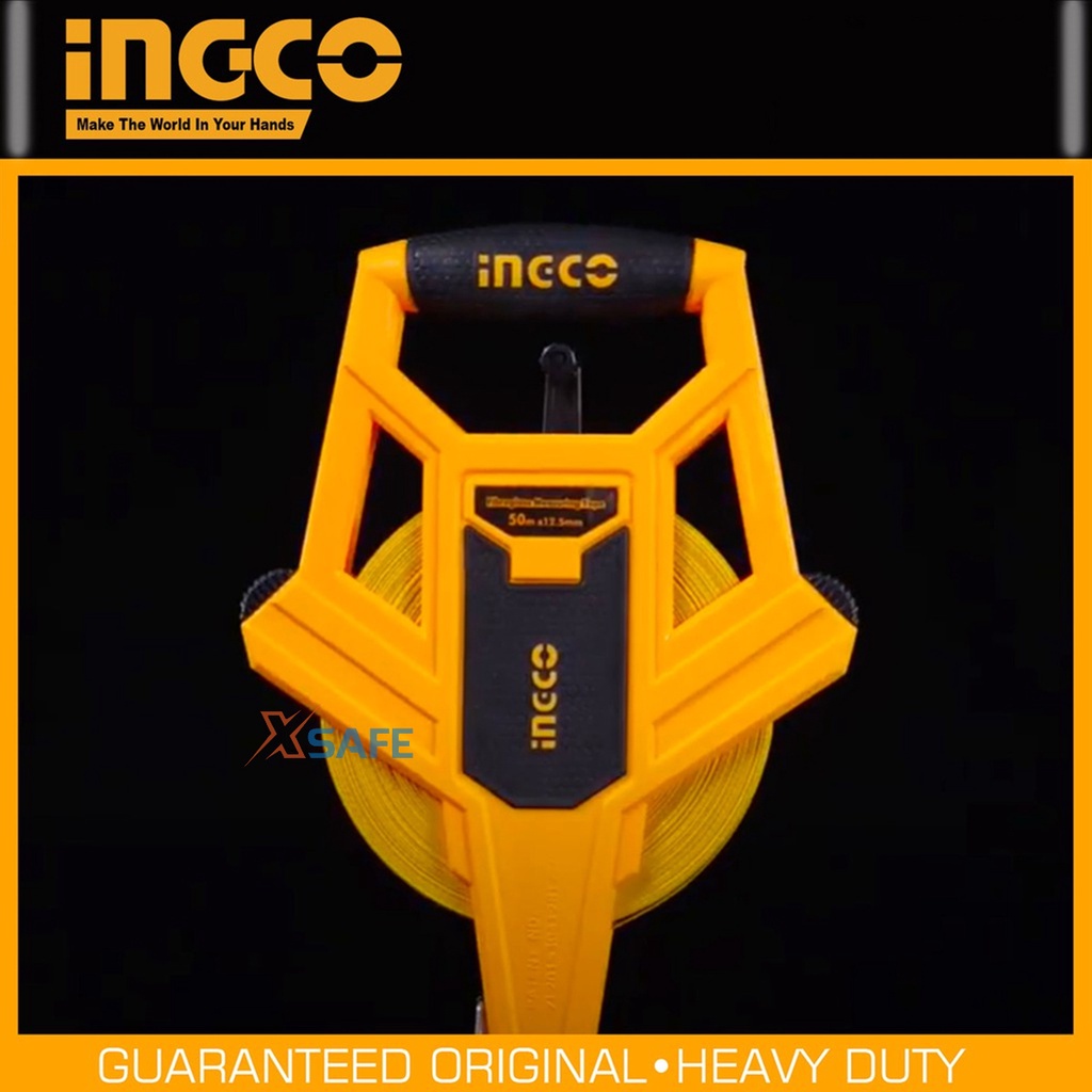 Thước dây cuộn sợi thủy tinh INGCO HFMT8250 50m, thước cuốn đa năng vỏ nhựa ABS bọc cao su siêu bền, tốc độ cuốn nhanh