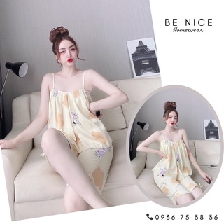 Set lụa latin mặc nhà dây xếp li lửng, Be Nice Homewear