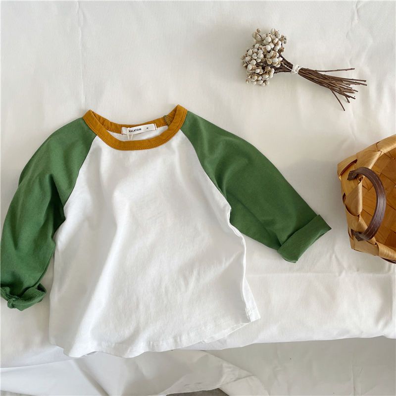 Áo Thun Raglan Tay Dài Cổ Tròn Bằng Vải Cotton Trơn Phong Cách Nhật Hàn Thời Trang Xuân Thu Mới 2022 Dành Cho Bé Trai