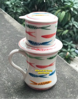 Phin cafe gốm sứ Bát Tràng vẽ cá màu