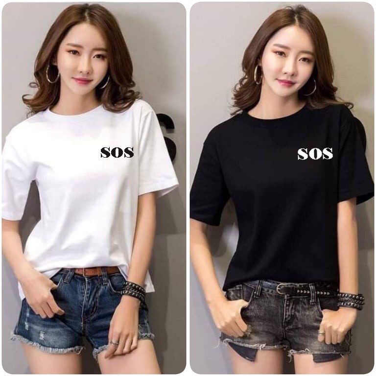 áo thun nam nữ tay lỡ in chữ SOS Ét o ét đơn giản dạo phố