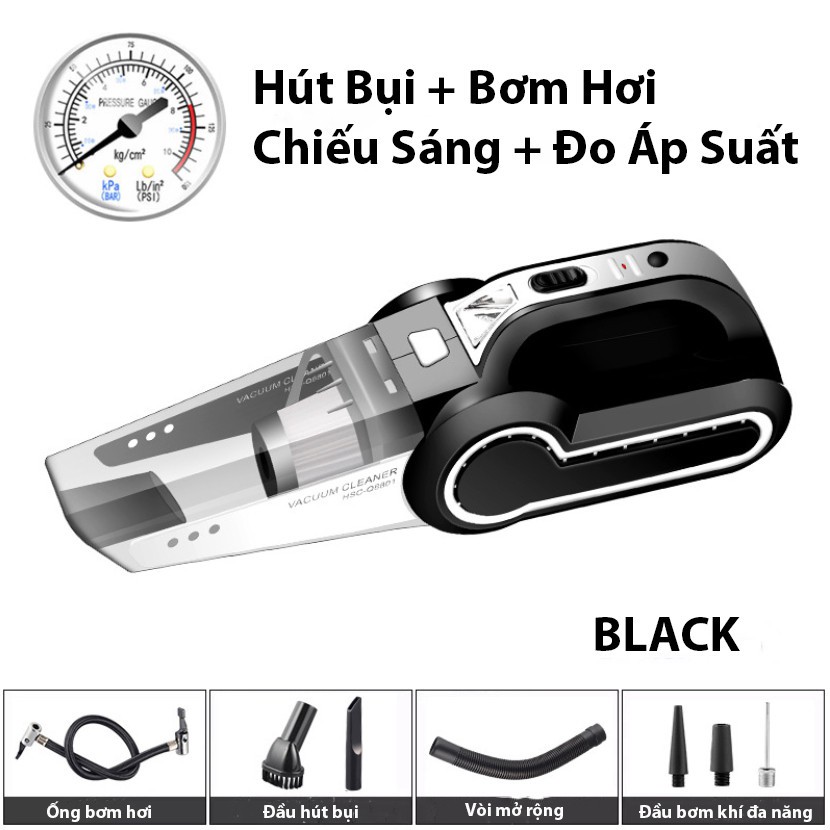 Máy Hút Bụi Và Bơm Lốp Ô Tô - Công Suất 120W 4 in 1 màu đen trắng