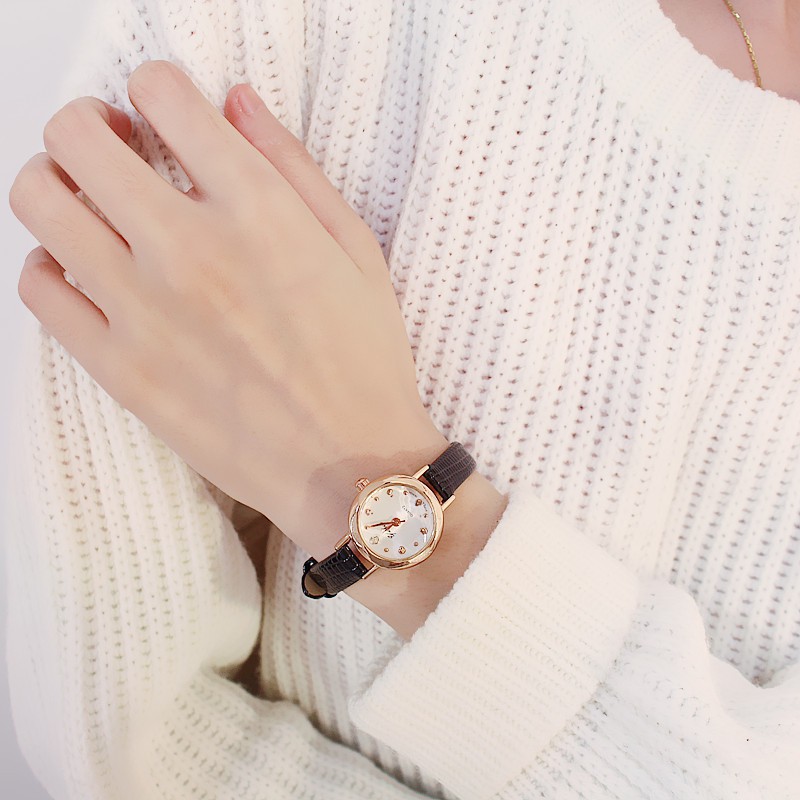 Đồng hồ nữ Yuhao2 dây da cao cấp mặt tròn đa giác Bán lẻ giá sỉ