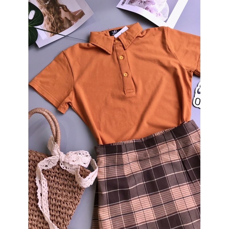 [ẢNH THẬT] Set áo thun cổ trụ + Chân váy caro màu siêu Tây | BigBuy360 - bigbuy360.vn