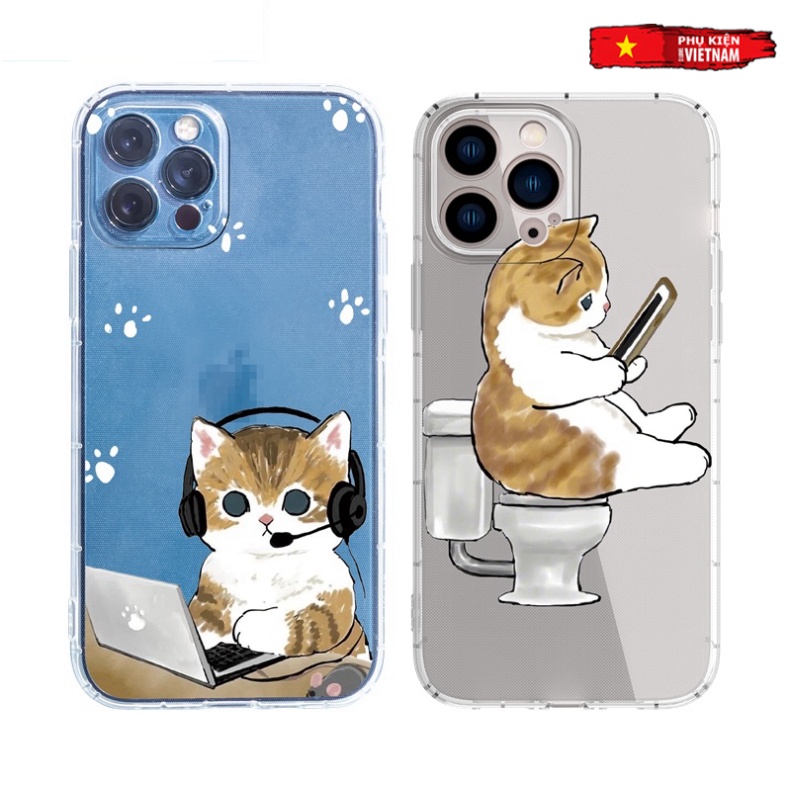 Ốp lưng iphone 6, 6s plus, 7 8 Plus, X, XS, XR, XSMAX, 11, 12, 13 PROMAX TRONG SUỐT MÈO WC, MÈO LAPTOP PKVN