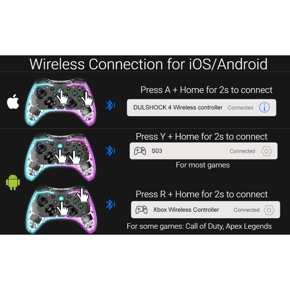 🎁TẶNG DÂY SẠC🎁Tay cầm chơi game S03 - LED Bluetooth,Wireless chơi game FO4|PES2022|Genshin Impact|Liên quân|Minecraft