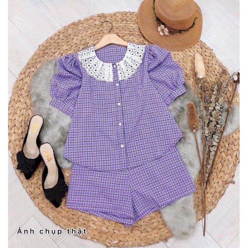 SET CARO CỔ VIỀN REN