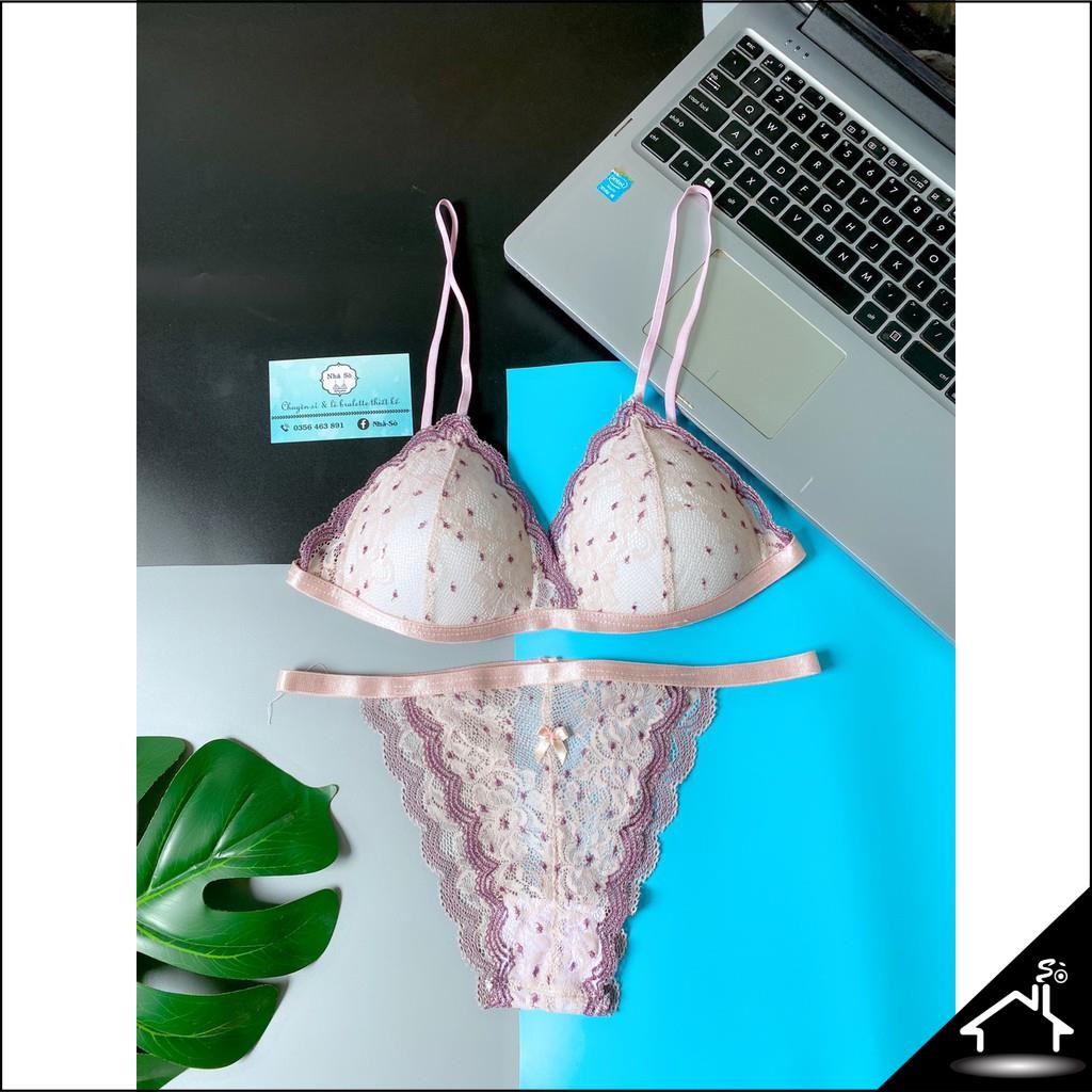 Bộ đồ lót sexy by Nhà Sò ren lưới viền tím quần dây NS116
