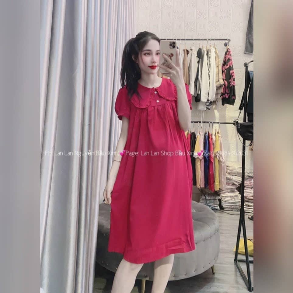 Váy Bầu Dáng Suông Cổ Sen