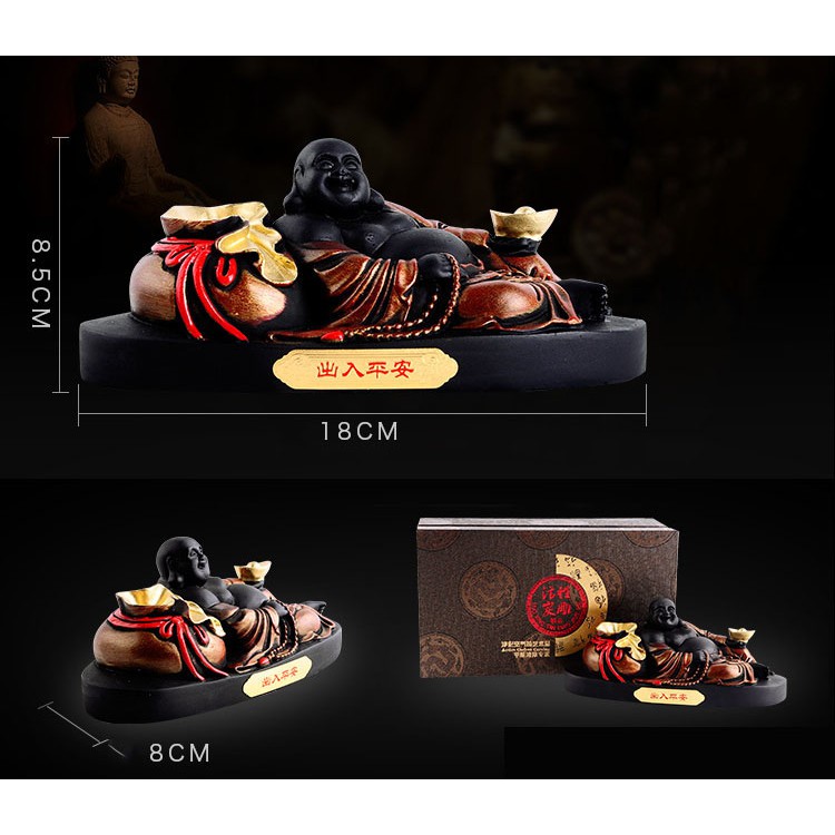 Tượng Phật Di Lặc Và Bao Tiền Vàng Trang Trí ô Tô Làm Từ Than Hoạt Tính (mẫu 1)