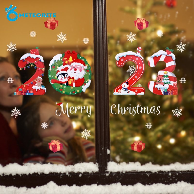 Miếng Dán Cửa Kính Bằng PVC Họa Tiết Giáng Sinh / Ông Già Noel / Hoa Tuyết Trang Trí Nhà Cửa
