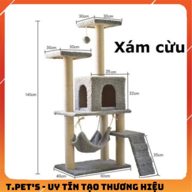 Trụ mèo leo trèo 3 tầng Nhà cây cho mèo cao 1,4m cat tree dụng cụ cào móng