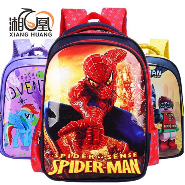 Ba lô đi học cho bé trai cấp 1 hình Siêu nhân nhện Spiderman - xe đua Mc Queen - American