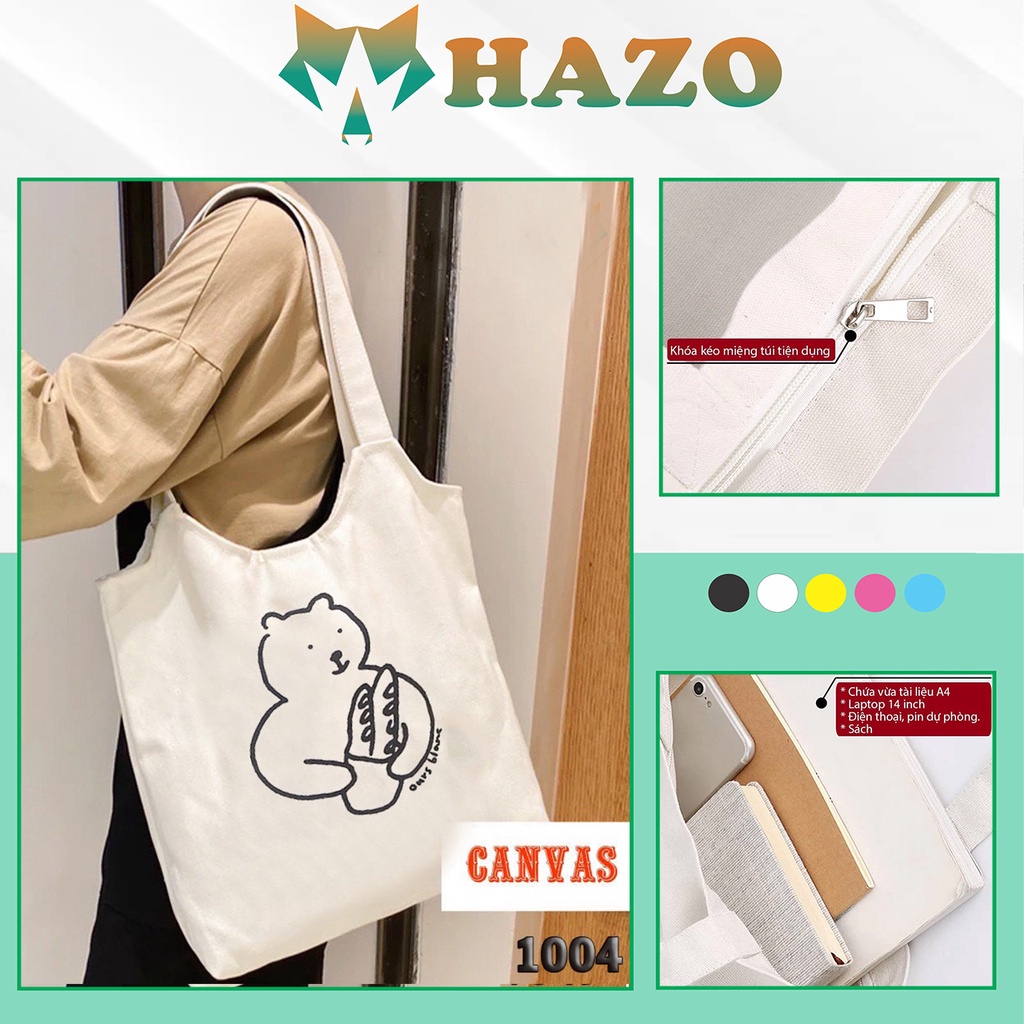 Túi Tote Trắng Chất Vải Canvas 1004 465 Chú Gấu Owns Blame Hàng Chuẩn Đẹp - Hazo
