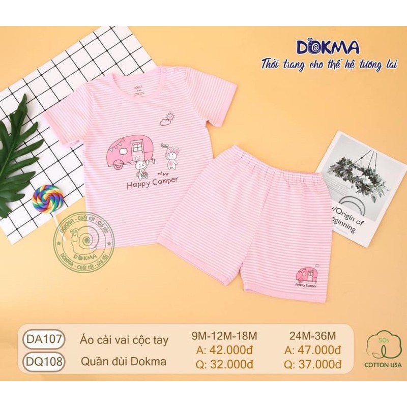 (6-36M) Bộ cộc tay cài vai vải cotton cho bé - DOKMA