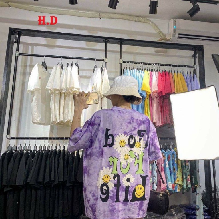 (Ảnh thật và video shop tự quay)Áo Thun loang màu Unisex hoa cúc Good for life form thụng tay lỡ mẫu❤Áo nhóm áo lớp❤