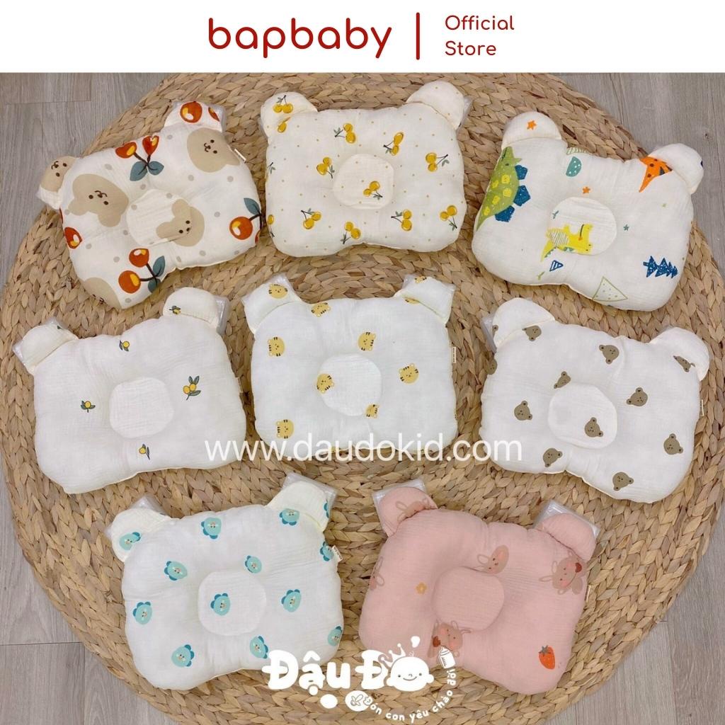 Gối chống méo đầu cho bé Bắp baby chất vải bông xô kích thước 22 x 32 cm kiểu dáng tai gấu dễ thương