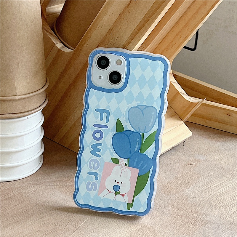 Ốp lưng iphone Phù Hợp Ốp Điện Thoại In Hình Thỏ Và Hoa Màu Xanh Dương Cho iphone13 12Promax xs / xr / 6Plus-14 Dinuo case