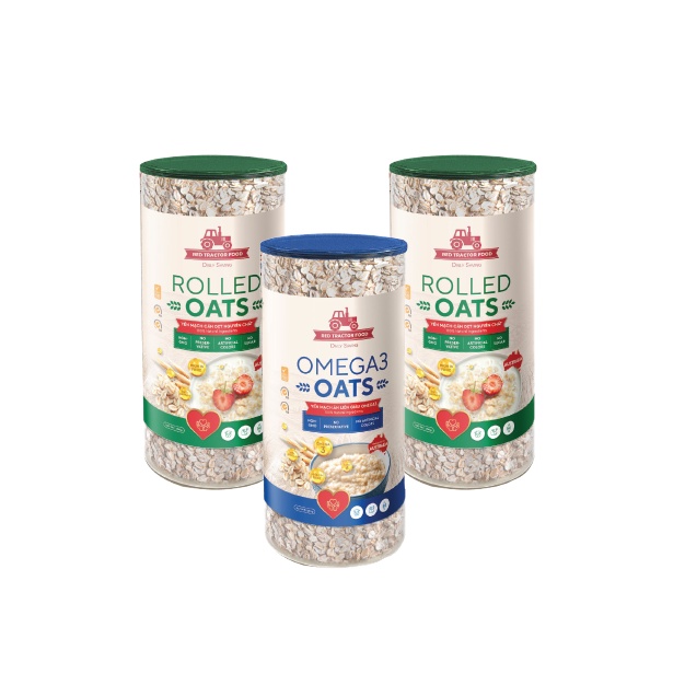 Combo 2 hũ yến mạch cán dẹt nguyên hạt Red Tractor Foods 400gr + 1 hũ yến mạch giàu Omega 3 500gr