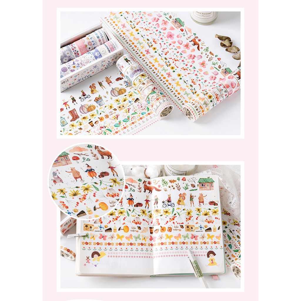 Hộp washi tape cute 20 cuộn nhiều hình dễ thương trang trí sổ tay