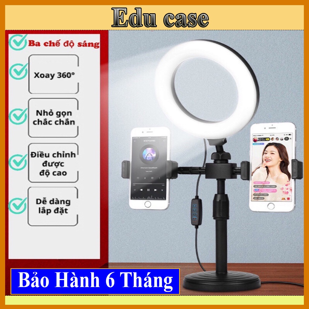 Đèn Livetream để bàn 3 trong 1 - Kẹp được 2 điện thoại cũng lúc, Có 3 chế độ màu khác nhau Educase