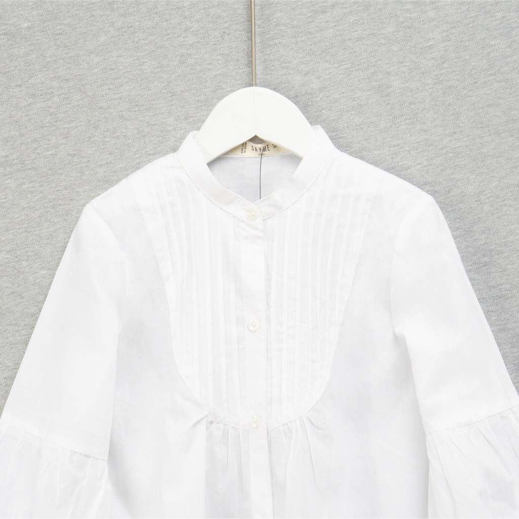 ÁO SƠ MI MÍ GÂN BÉ GÁI DÁNG XÒE TAY BỒNG