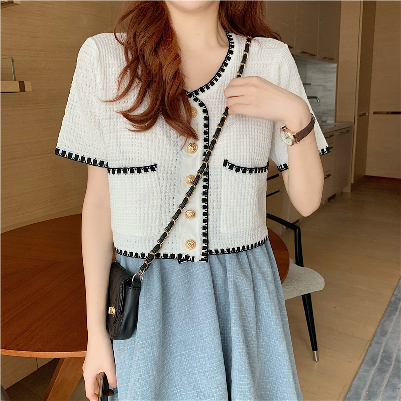 Áo Cardigan Dệt Kim Tay Ngắn Thiết Kế Thanh Lịch