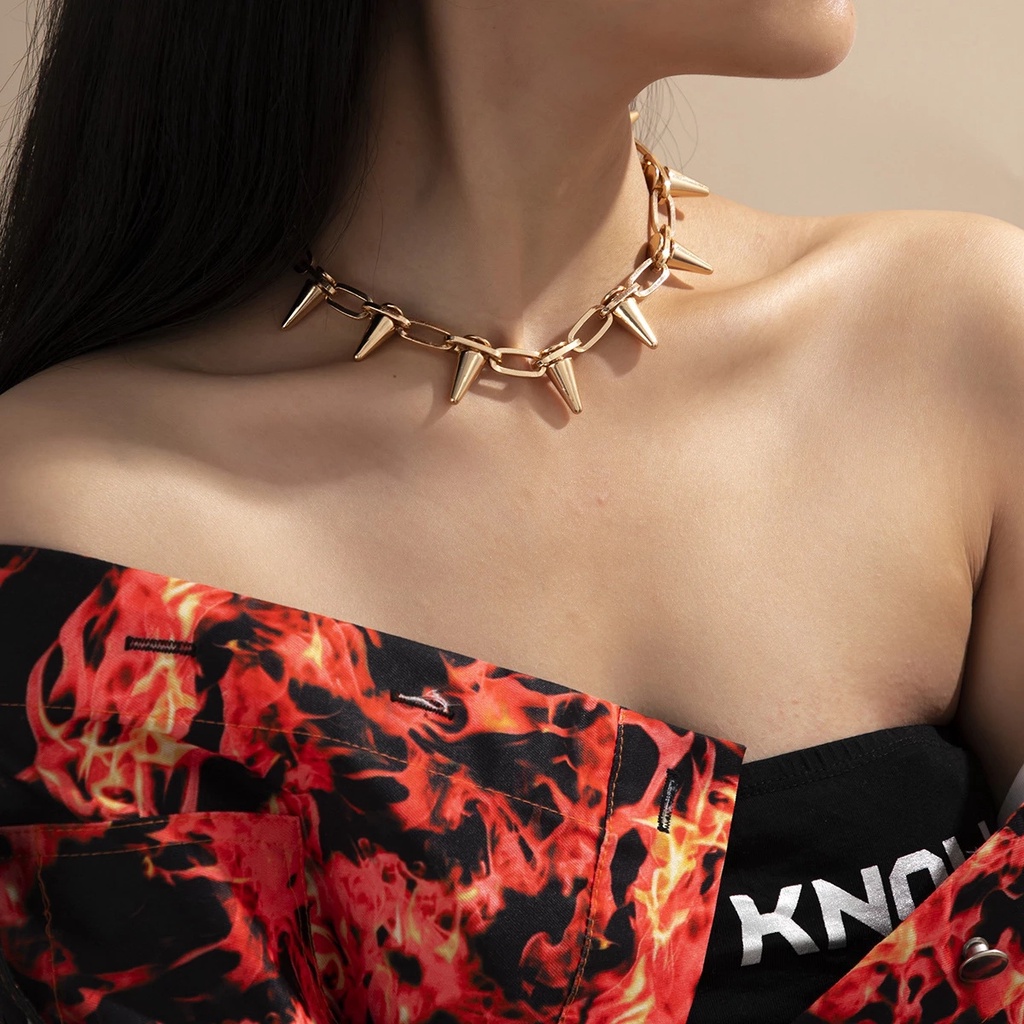 Vòng Cổ Choker Đinh Tán Bằng Kim Loại Thời Trang Hàn Quốc