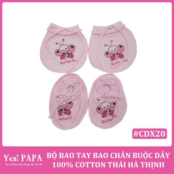 Bộ bao tay &amp; bao chân buộc dây sơ sinh 100% cotton Thái Hà Thịnh