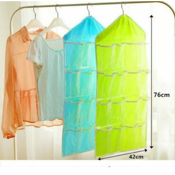 Túi 16 ngăn treo đồ cá nhân không thấm nước-dạng túi treo với móc phơi đồ, không kèm móc.