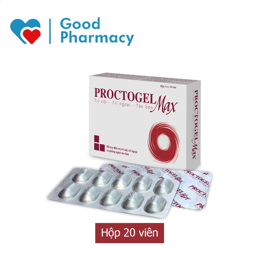 Viên uống hỗ trợ cho người bệnh trĩ (trĩ nội, trĩ ngoại), táo bón Proctogel Max - Hộp 20 viên