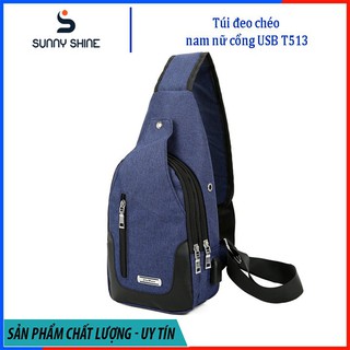 Túi đeo chéo nam, nữ tích hợp cổng kết nối USB, vải canvas dày cao cấp, chống nước dùng cho mọi dịp T513