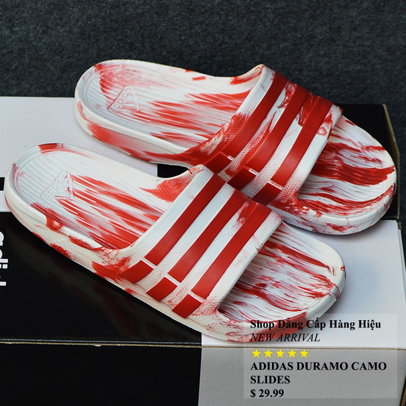 Dép Adidas Duramo Camo trắng đỏ sọc đỏ