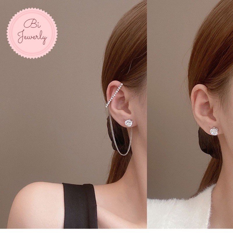 Bông tai kẹp vành phụ kiện trang sức Hàn Quốc phối cùng vòng cổ bạc nữ BBstore