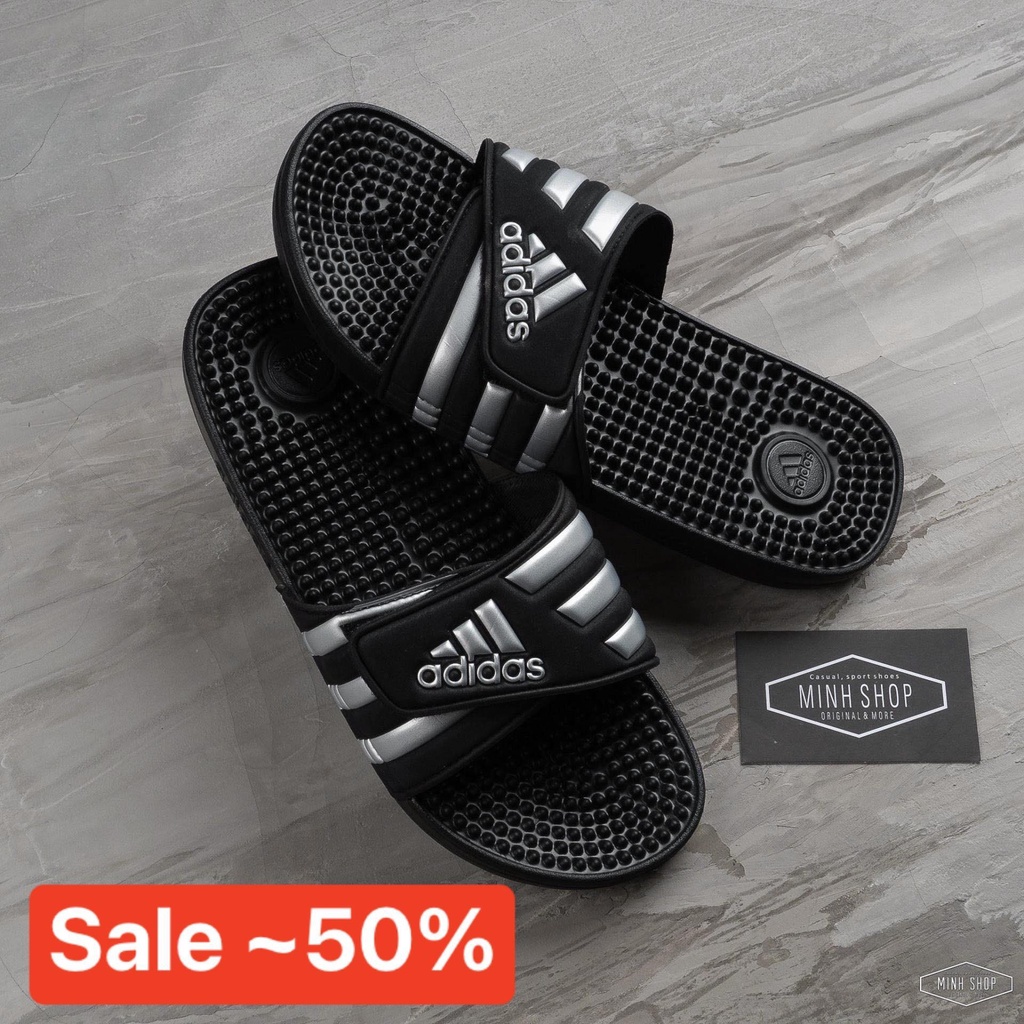 ✅Thư giãn thoải mái ✅ Dép  Adissage Slides Black Silver Logo **
