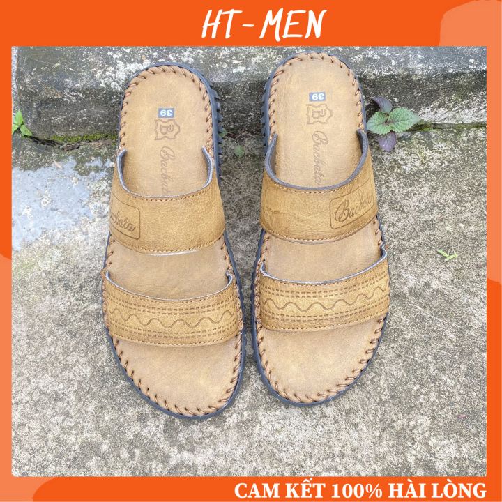 Dép Lê Hai Quai Ngang Chất Da Cho Nam Đế Khâu Viền Full Box