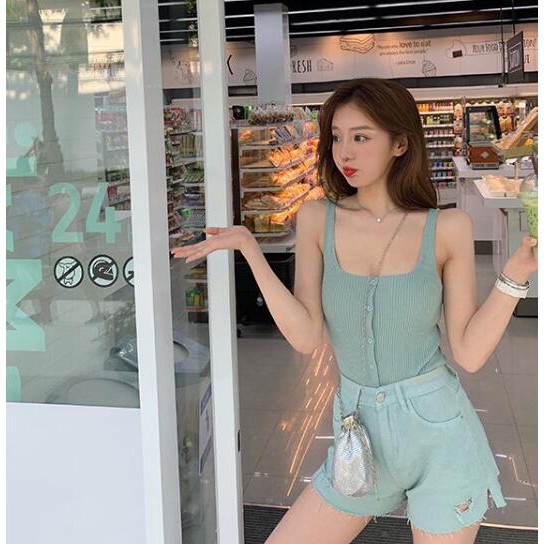 Áo không tay dệt kim thiết kế cổ vuông quyến rũ | BigBuy360 - bigbuy360.vn