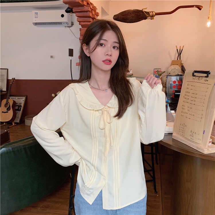 SUXI Áo Sơ Mi Tay Dài Cổ Búp Bê Màu Sắc Trơn Phong Cách Hàn Quốc Cổ Điển Thời Trang Cho Nữ