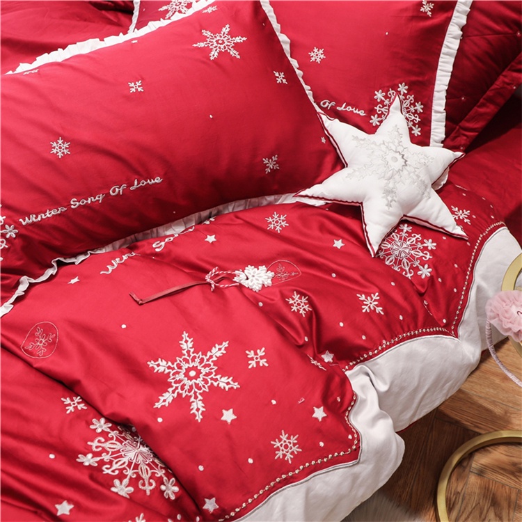 173220 Bộ chăn ga cưới cotton lụa thêu 6CT cao cấp hàng nhập