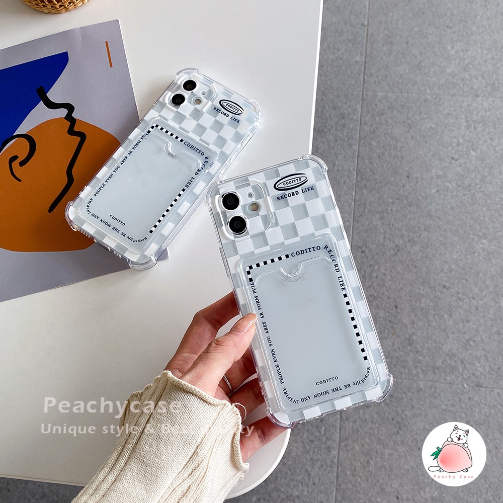 Ốp điện thoại TPU mềm chống sốc họa tiết sọc caro có ngăn đựng thẻ cho iPhone 13 12 11 Pro Max Xr Xs X 7 8 Plus