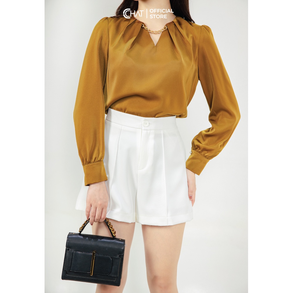 Áo xếp ly cổ V phối xích CCHAT