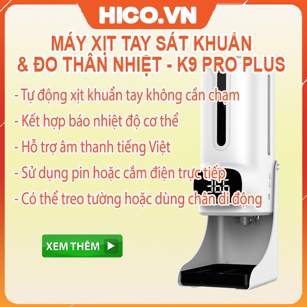 Máy xịt rửa tay tự động không chạm và đo thân nhiệt 2 trong 1- K9 Pro Plus Hỗ Trợ Tiếng Việt, Lắp đặt sử dụng dễ dàng