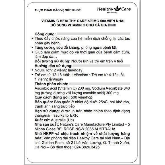 Combo 2 hộp Viên nhai Healthy Care Vitamin C - Hỗ trợ sức khỏe, tăng cường đề kháng,  làm sáng da