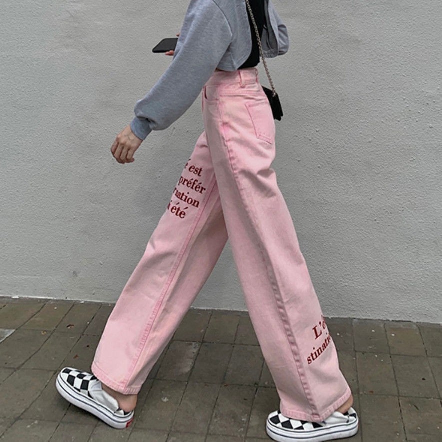 Quần Jeans Nữ Lưng Cao Dáng Rộng Thêu Chữ Thời Trang 2021 | BigBuy360 - bigbuy360.vn