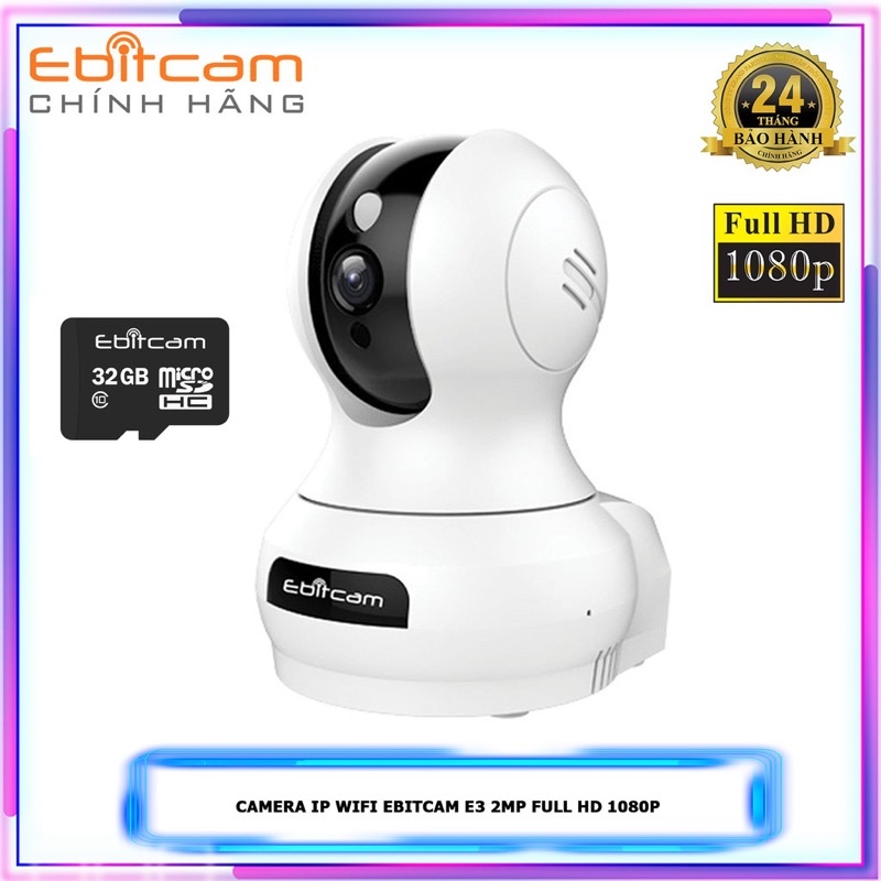 Camera Wifi Ebitcam E3 Full HD 1080P 2MP - Phát Hiện Chuyển Động, Đàm Thoại 2 Chiều, Xoay 360, Kèm thẻ 32GB/64GB