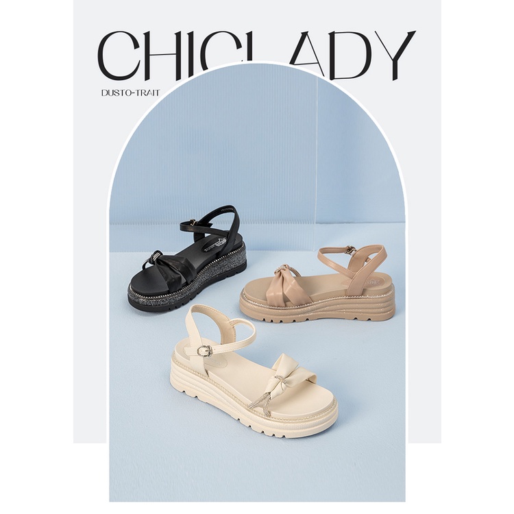 Sandal đế xuồng cao gót nữ dusto cao 5.5p thời trang công sở đẹp cao cấp giá rẻ da mềm chắc chắn êm chân màu đen-DX016