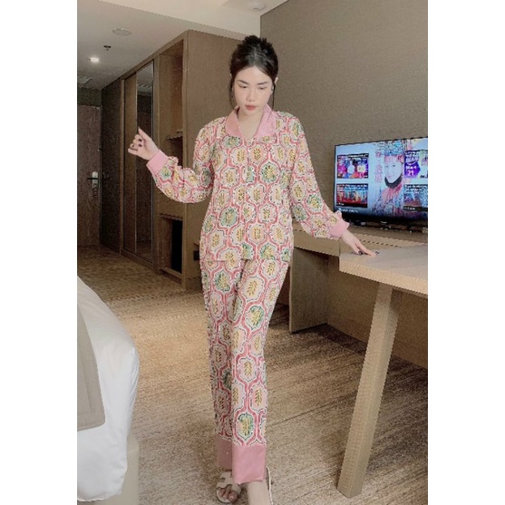 SHOP XÃ LẺ MẪU-ĐỒ BỘ PIJAMA MANGO TAY  DÀI- CỔ SEN-NHIỀU HỌA TIẾT CHẤT LIỆU LỤA MANGO LOẠI 1 , GIẶT MÁY KHÔNG NHĂN