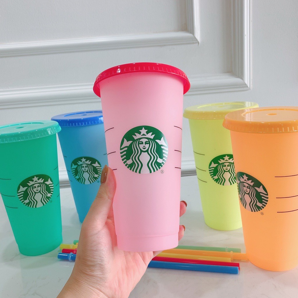 Set 5 cốc nước Starbuck nhựa đổi màu theo nhiệt độ độc đáo thể tích 710ml , ly nước starbuck 2022